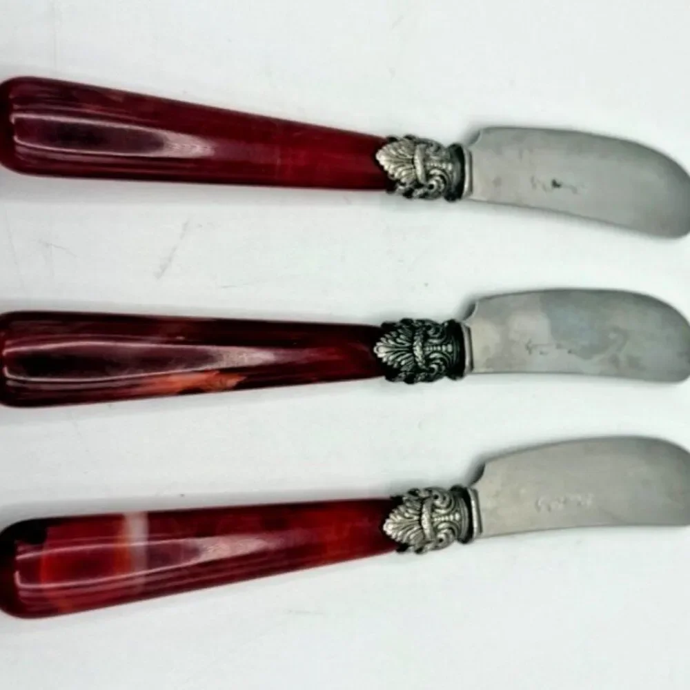 Eme Napoleon Italy Pate Spreaders Pearlized Red Acrylic Handle 18/10 Stainless